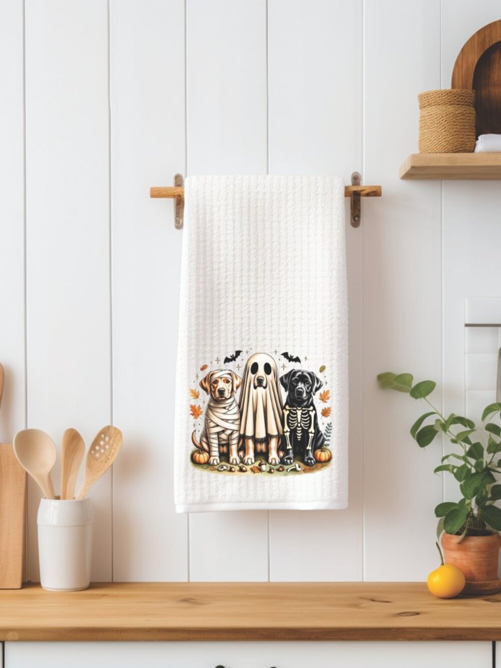 Labrador Retrievers In Costumes Halloween Decorative Kitchen Tea Towel